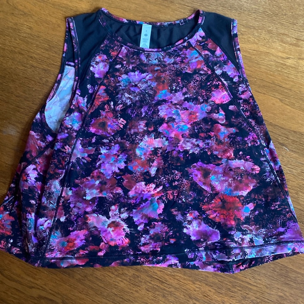 Lululemon Tank Womens 8 Multi Fluoro Floral Crop Sculpt Cutout Top.